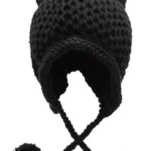 Bellady Winter Cute Cat Ears Knit Hat Ear Flap Crochet Beanie Hat, Black