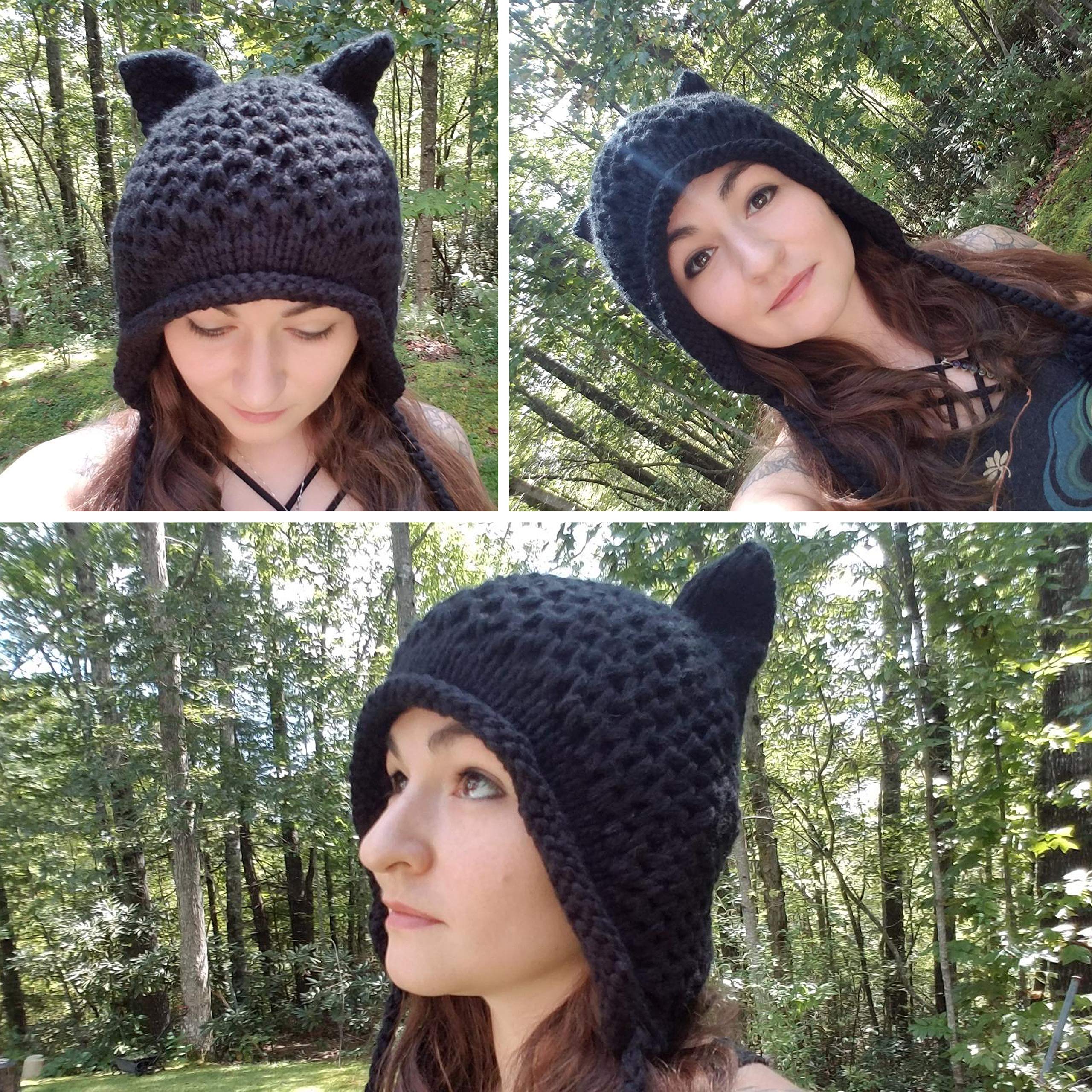 Bellady Winter Cute Cat Ears Knit Hat Ear Flap Crochet Beanie Hat, Black