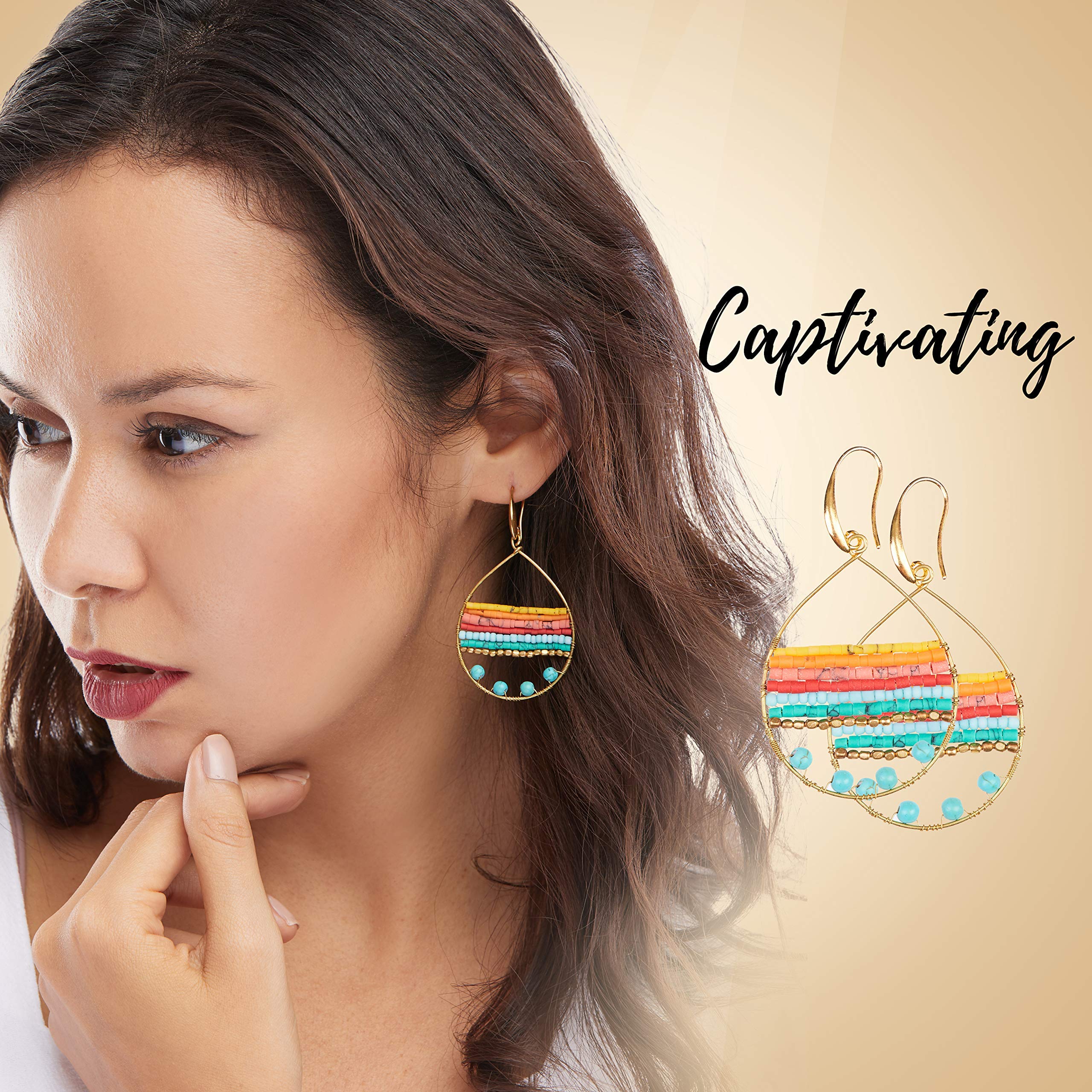 Akitai Boho Teardrop Multicolor Earrings Silver and Gold Plated with Colorful Varieties - Handmade Bohemian Turquoise Jewelry for Women and Beach Earrings For Women Vacation