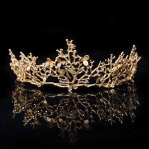 Aukmla Vintage Crown Baroque Gold Tiara Wedding Bridal Hair Accessories Headband for Women and Girls crown-71