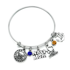 Navy Mom Gifts Bracelet Proud Navy Mom Charm Bracelets for Women I Love My Sailor Charm Bangle Christmas Birthday Mother's Day Jewelry Gifts US Pride Navy Mom Gift