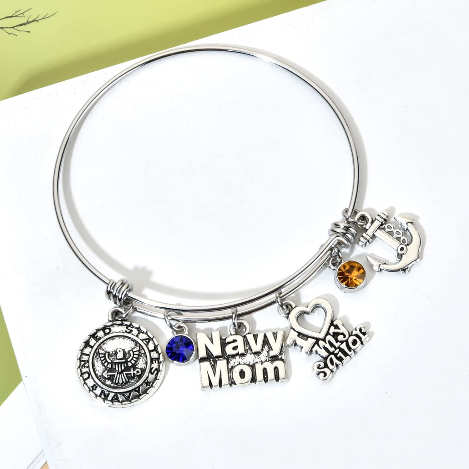 Navy Mom Gifts Bracelet Proud Navy Mom Charm Bracelets for Women I Love My Sailor Charm Bangle Christmas Birthday Mother's Day Jewelry Gifts US Pride Navy Mom Gift