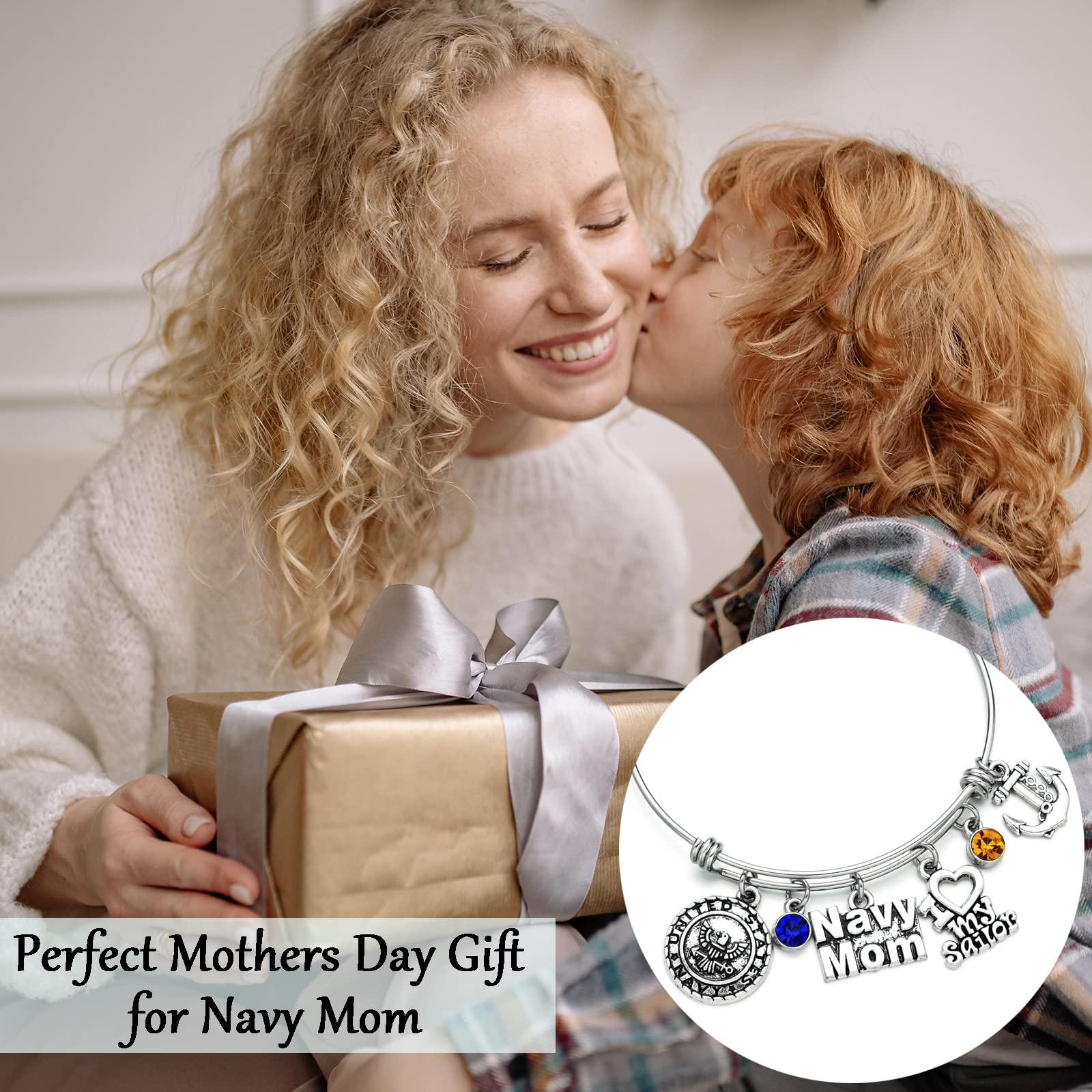 Navy Mom Gifts Bracelet Proud Navy Mom Charm Bracelets for Women I Love My Sailor Charm Bangle Christmas Birthday Mother's Day Jewelry Gifts US Pride Navy Mom Gift