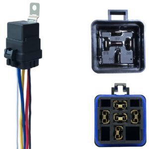 irhapsody 1 PACK 40/30 AMP 12V DC Waterproof Relay and Harness - Heavy Duty 12 AWG Tinned Copper Wires, 5-PIN SPDT Automotive Relay