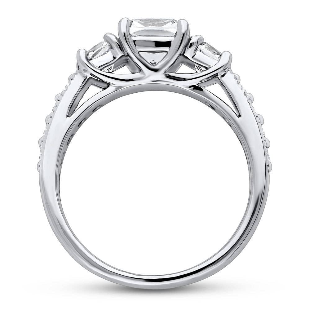 BERRICLE Sterling Silver 3-Stone Wedding Engagement Rings Cushion Cut Cubic Zirconia CZ Promise Ring for Women, Rhodium Plated Size 5.5