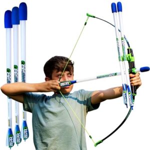 original faux bow pro longbow– patented bow and arrow impact archery set - shoots over 200 feet – best outdoor toy - youth safe archery anywhere - fun backyard target practice