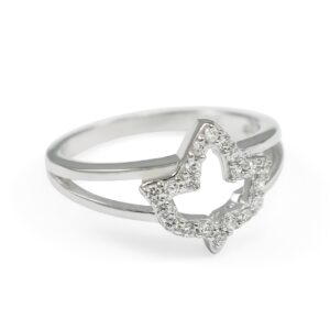 The Collegiate Standard Sterling Silver Ivy Leaf Charm ring with simulated diamonds (10)