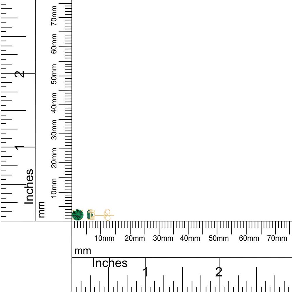 Simulated Green Emerald 4MM Round Shape Stud Earrings In 14K Yellow Gold Over Sterling Silver (0.5 Ct)