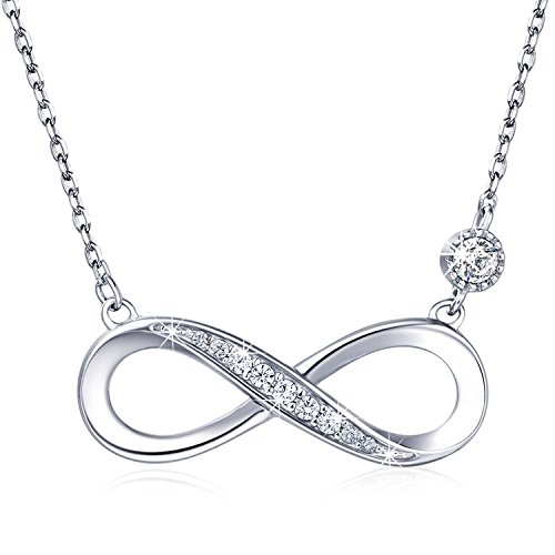 Billie Bijoux 925 Sterling Silver Necklace Forever Love” Infinity Heart Love Pendant White Gold Plated Diamond Women Necklace Gift for Mother's Day (A-silver)