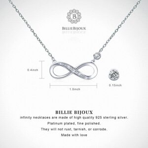 Billie Bijoux 925 Sterling Silver Necklace Forever Love” Infinity Heart Love Pendant White Gold Plated Diamond Women Necklace Gift for Mother's Day (A-silver)