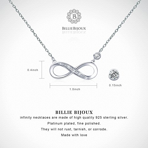 Billie Bijoux 925 Sterling Silver Necklace Forever Love” Infinity Heart Love Pendant White Gold Plated Diamond Women Necklace Gift for Mother's Day (A-silver)