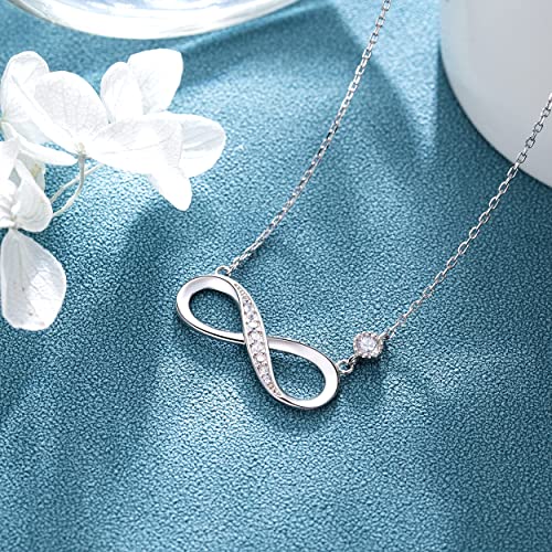 Billie Bijoux 925 Sterling Silver Necklace Forever Love” Infinity Heart Love Pendant White Gold Plated Diamond Women Necklace Gift for Mother's Day (A-silver)