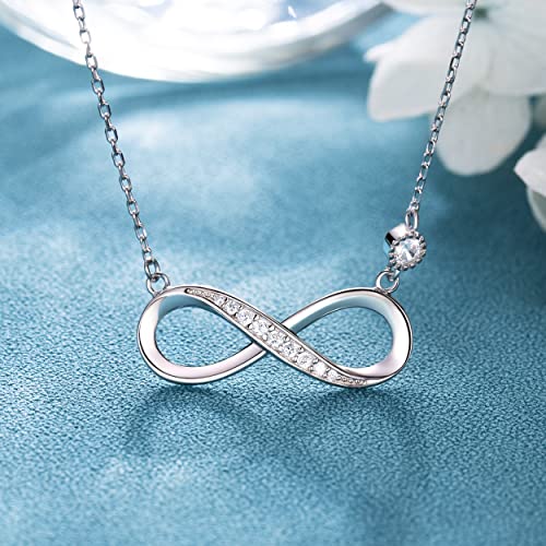 Billie Bijoux 925 Sterling Silver Necklace Forever Love” Infinity Heart Love Pendant White Gold Plated Diamond Women Necklace Gift for Mother's Day (A-silver)