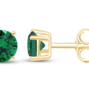 Simulated Green Emerald Round Shape Stud Earrings In 14K Yellow Gold Over Sterling Silver (1 Ct)