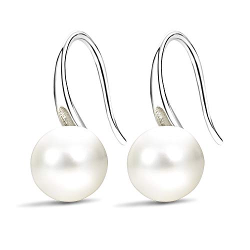 FIFATA Fashion Silver Pearl Earrings for Women 8-8.5mm Classical Drop Dangle Earrings Jewelry