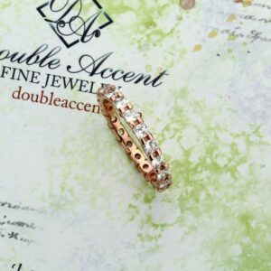 Double Accent Sterling Silver 14K Rose Gold Plated Princess CZ Rose Tone Eternity Ring Band 3MM (Size 4 to 12), 11