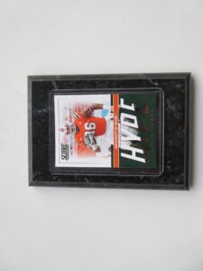 david njoku miami hurricanes - cleveland browns 2017 draft hype card mounted on a "4 x 6" black marble plaque