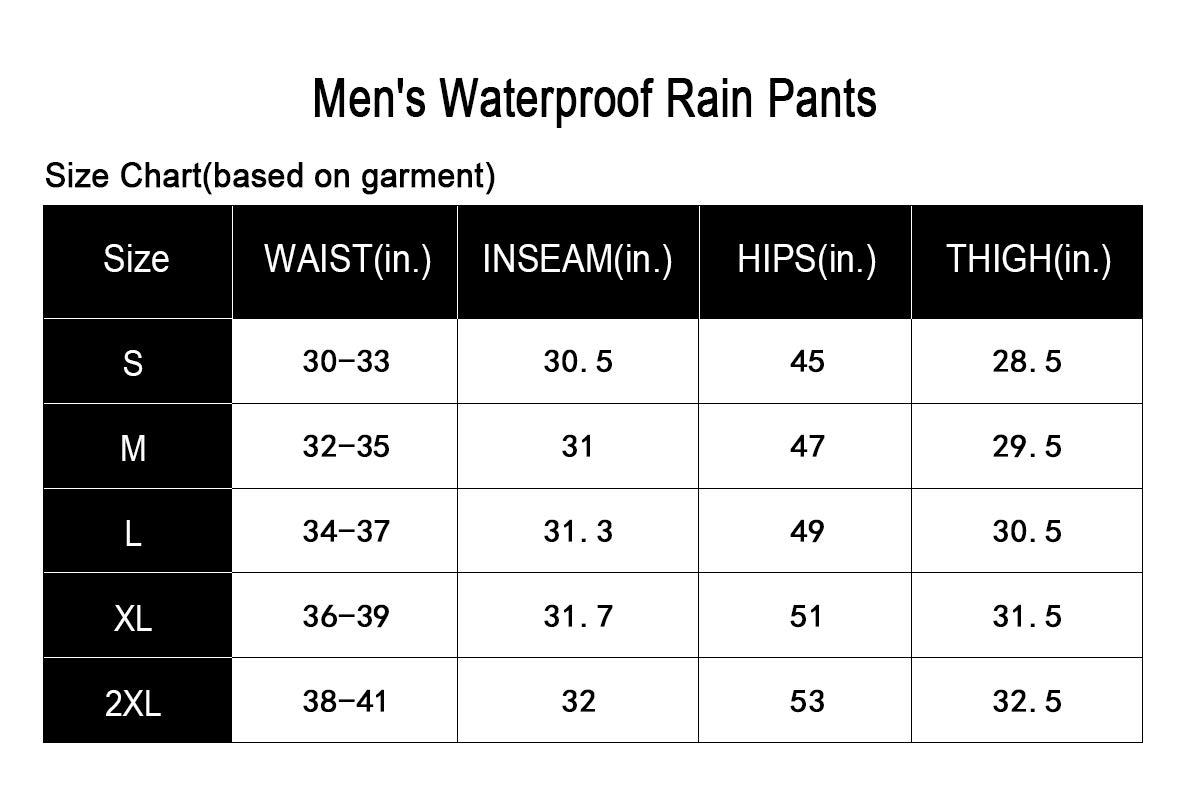 clothin Men's Waterproof Rain Pants Elastic Waist Drawstring Insulated Ski Pants with Zipper Pockets (black L)