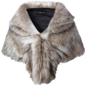 caracilia faux fur shawl wrap stole shrug winter bridal wedding wrap foxfur l ca95, fox white / brown