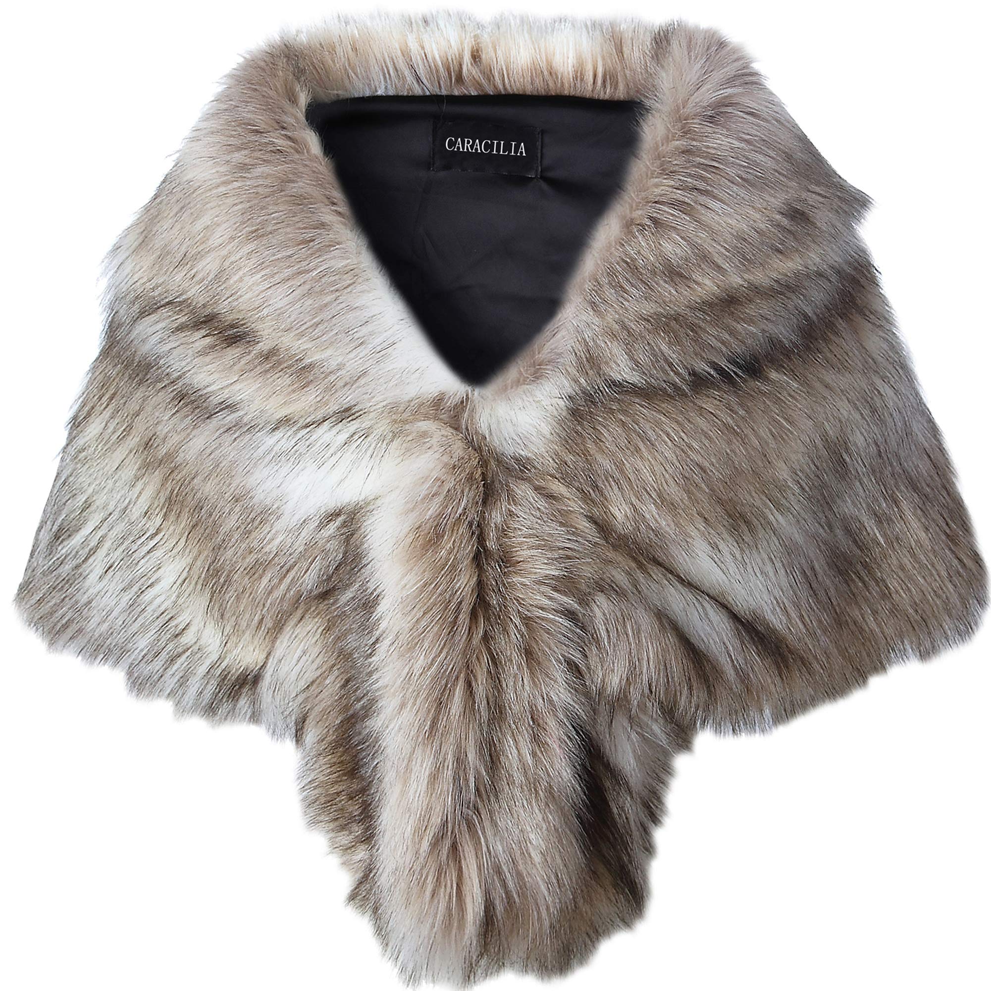 Caracilia Faux Fur Shawl Wrap Stole Shrug Winter Bridal Wedding Wrap FoxFur L CA95, Fox White / Brown