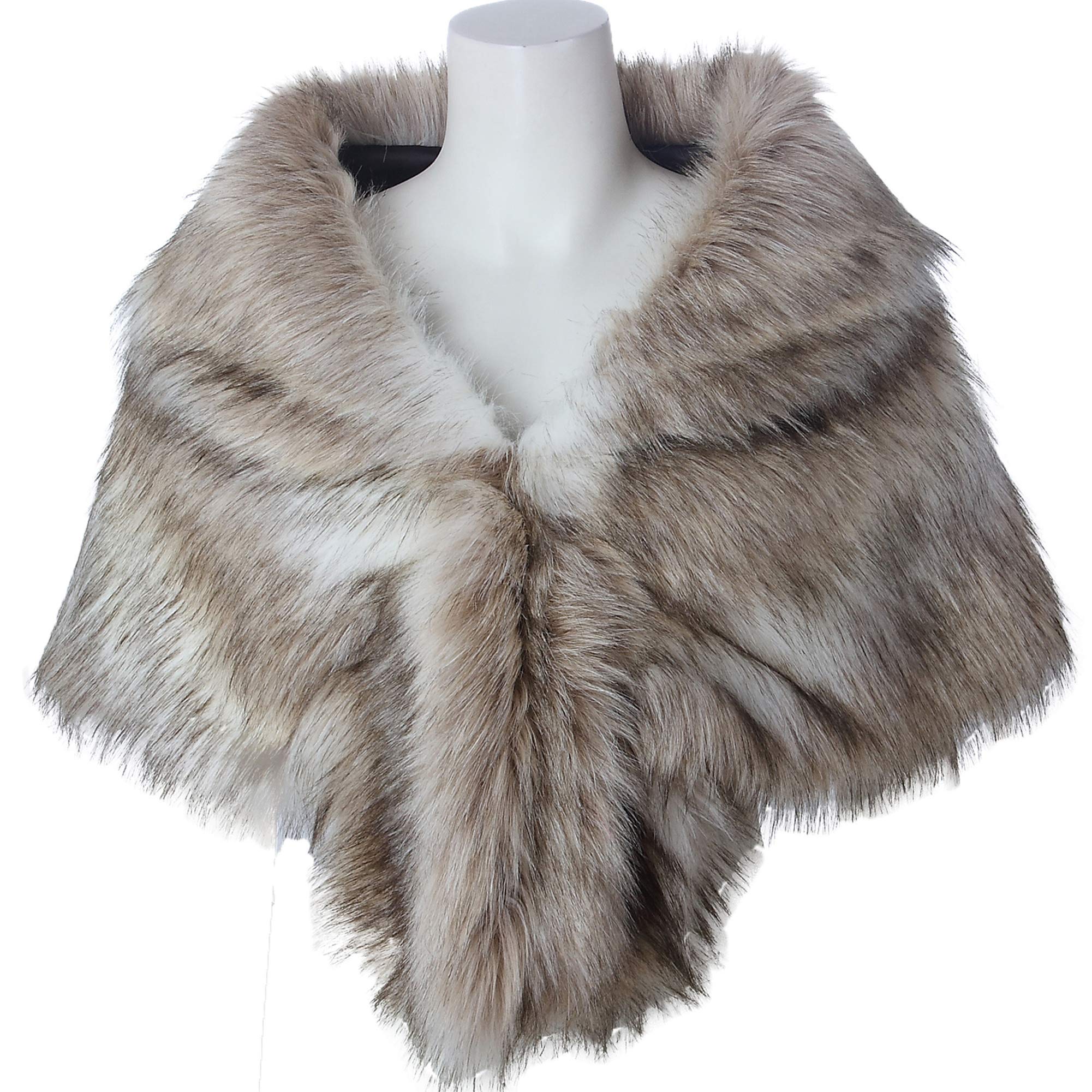 Caracilia Faux Fur Shawl Wrap Stole Shrug Winter Bridal Wedding Wrap FoxFur L CA95, Fox White / Brown