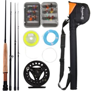 sougayilang saltwater freshwater fly fishing rod with reel combo kit (black kits with bag)