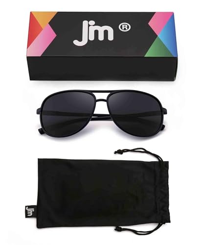 JM Retro Polarized Aviator Sunglasses Mirror Lightweight Eyeglasses for Men Women (Matte Black/Polarized Grey)