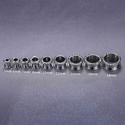 ZS 316L Stainless Steel Rhinestone Crystal Ear Tunnel Plugs Ear Gauges Expanders Body Piercing (White, 4g(5mm))