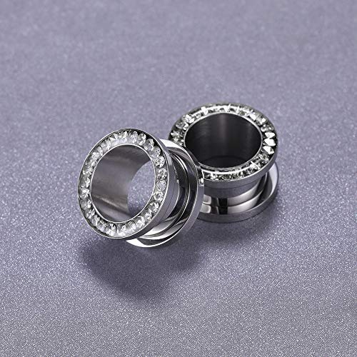 ZS 316L Stainless Steel Rhinestone Crystal Ear Tunnel Plugs Ear Gauges Expanders Body Piercing (White, 4g(5mm))