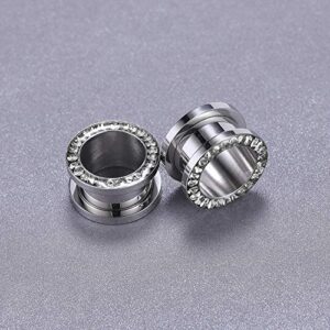 ZS 316L Stainless Steel Rhinestone Crystal Ear Tunnel Plugs Ear Gauges Expanders Body Piercing (White, 4g(5mm))