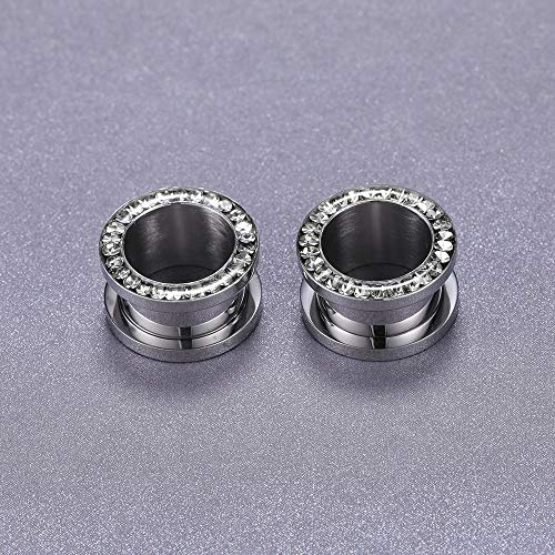 ZS 316L Stainless Steel Rhinestone Crystal Ear Tunnel Plugs Ear Gauges Expanders Body Piercing (White, 4g(5mm))