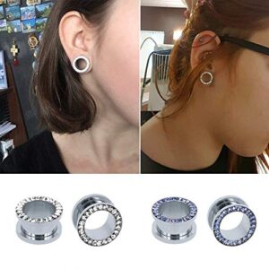 ZS 316L Stainless Steel Rhinestone Crystal Ear Tunnel Plugs Ear Gauges Expanders Body Piercing (White, 4g(5mm))