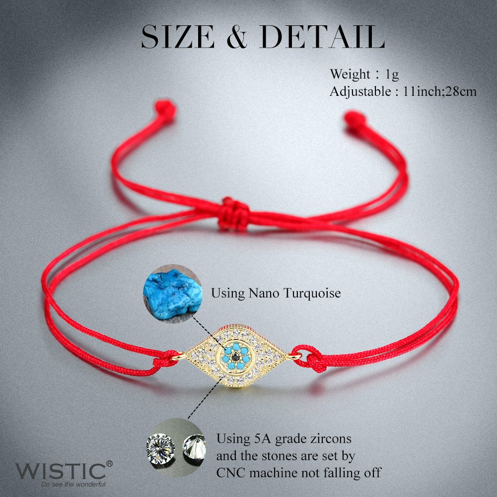 WISTIC Evil Eye Bracelets Adjustable Charm Lucky Protection Spiritual Kabbalah Red/Black String Thread Bracelet Anklet Jewelry for Women Men Friendship (Red Evil Eye)