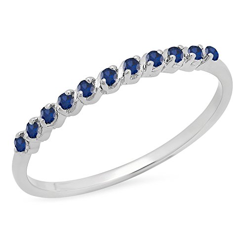 Dazzlingrock Collection 0.12 Cttw Round Blue Sapphire Ladies Wedding Stackable Band in 925 Sterling Silver, Size 7