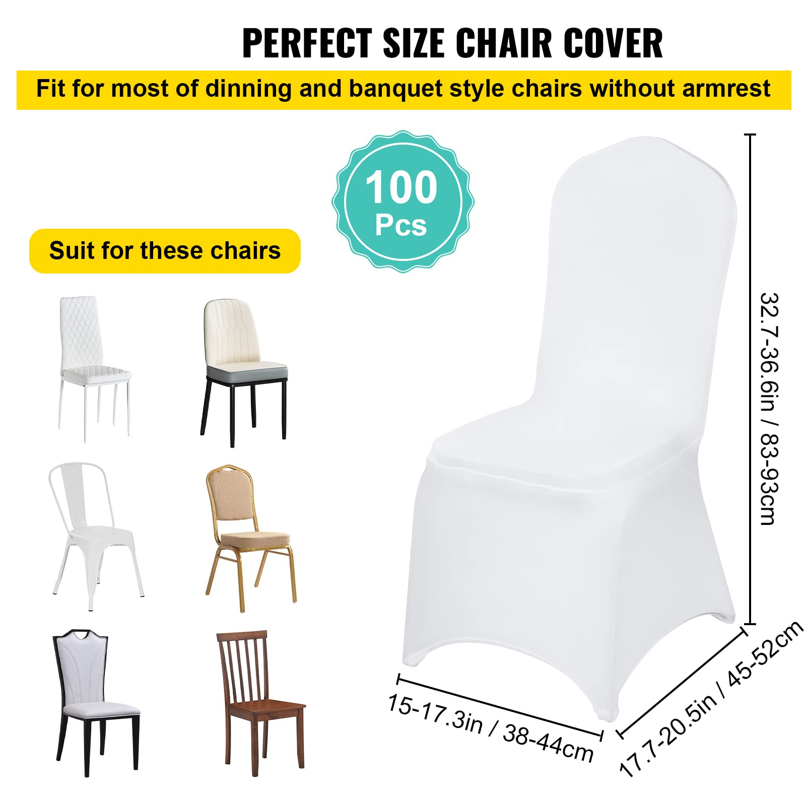 VEVOR 100 Pcs White Chair Covers Polyester Spandex Chair Cover Stretch Slipcovers for Wedding Party Dining Banquet Chair Decoration Covers