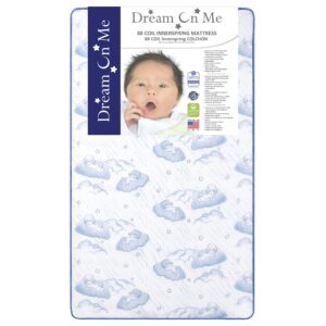 dream on me sweet dreams 88 coil spring crib and toddler bed 6" mattress in blue, green guard gold certified, 17 lb