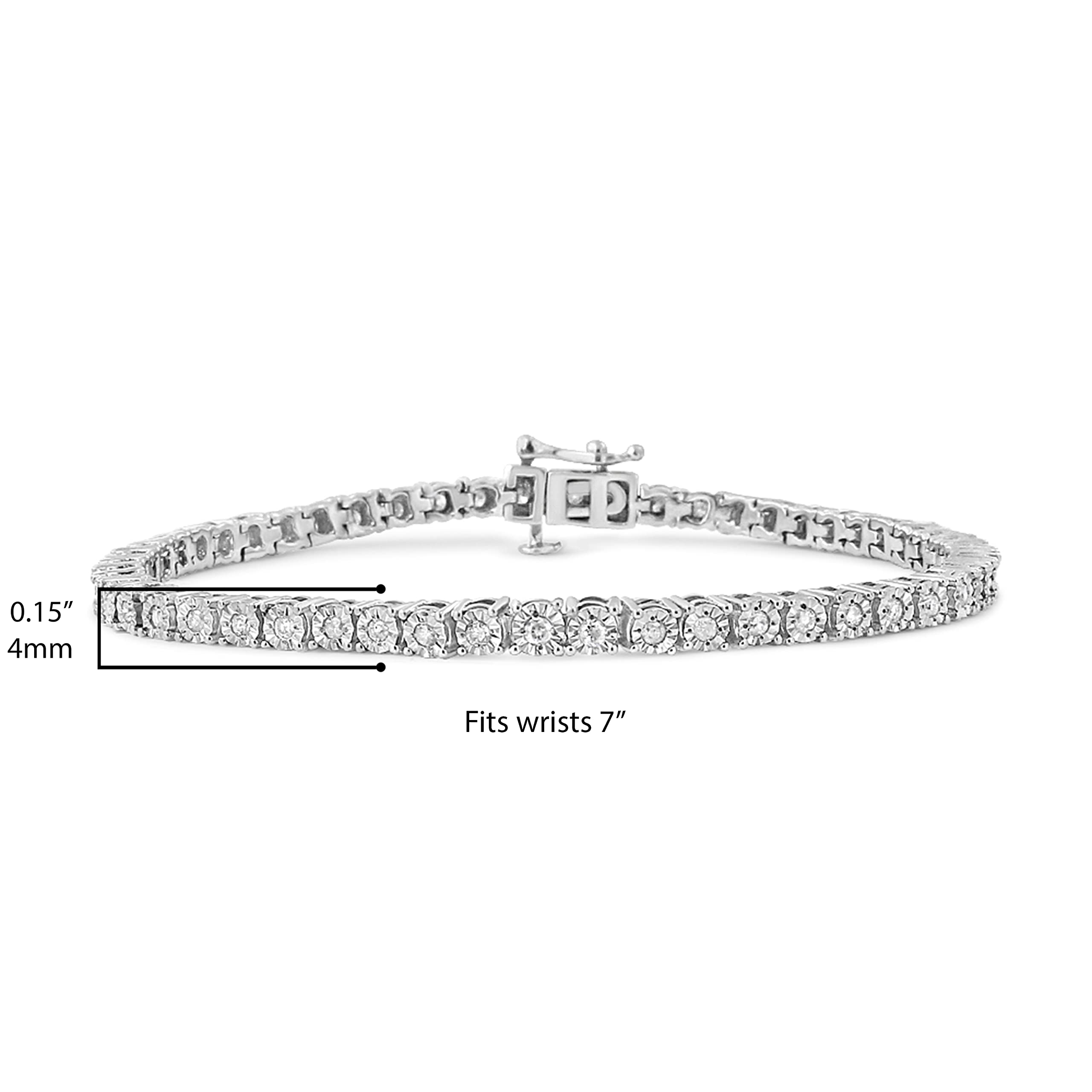 Original Classics .925 Sterling Silver 1.0 Cttw Miracle-Set Diamond Round Faceted Bezel Tennis Bracelet (I-J Color, I3 Clarity) - 7"