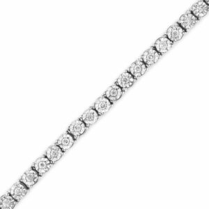 Original Classics .925 Sterling Silver 1.0 Cttw Miracle-Set Diamond Round Faceted Bezel Tennis Bracelet (I-J Color, I3 Clarity) - 7"