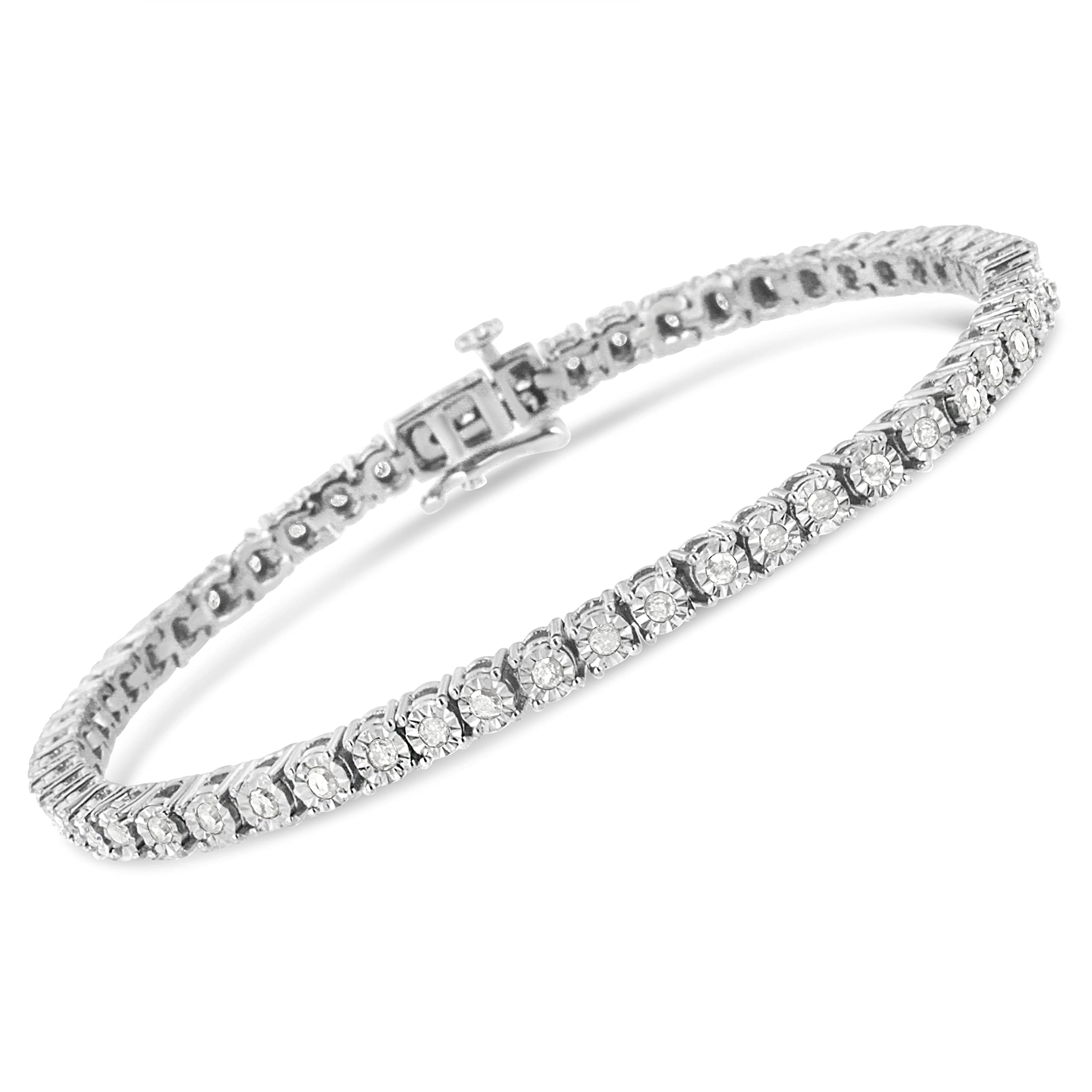 Original Classics .925 Sterling Silver 1.0 Cttw Miracle-Set Diamond Round Faceted Bezel Tennis Bracelet (I-J Color, I3 Clarity) - 7"