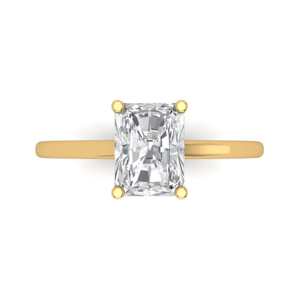 Clara Pucci 2 Carat Brilliant Emerald Cut Clear Simulated Diamond 14K Yellow Gold Solitaire Engagement Bridal Anniversary Ring Size 7.5