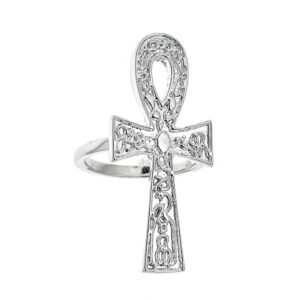 Better Jewelry INC Etched Ankh Ring .925 Solid Sterling Silver Diamond Cut Ring (7.5 grams) (9)