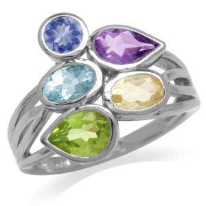 silvershake multi colored tanzanite amethyst blue topaz citrine and peridot 925 sterling silver ring size 8.5