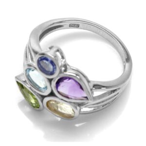 Silvershake Multi Colored Tanzanite Amethyst Blue Topaz Citrine and Peridot 925 Sterling Silver Ring Size 8.5