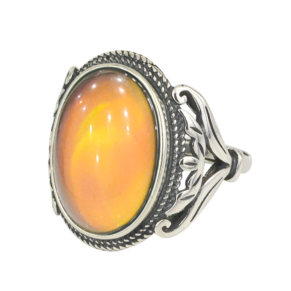 FUN JEWELS Burnished Sterling Silver Multi Color Change Oval Stone Mood Ring Size Adjustable