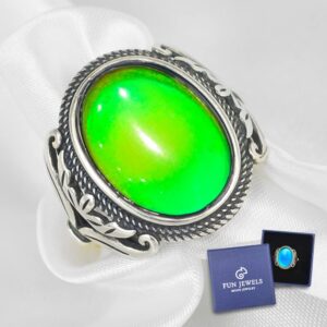 FUN JEWELS Burnished Sterling Silver Multi Color Change Oval Stone Mood Ring Size Adjustable