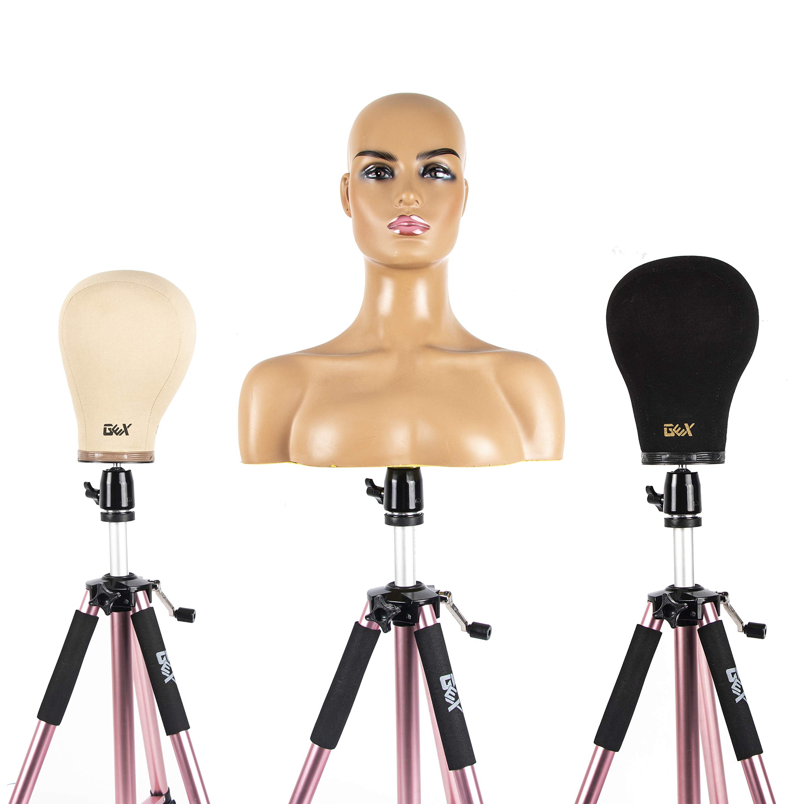 GEX 63" Heavy Duty Mannequin Tripod Stand Wig Stand for Wig Mannequin Head Training Doll Manikin Head for Cosmetology Hairdressing with Travel Bag (Rose Gold(Version 2.0))