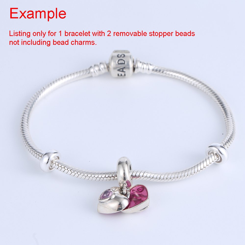 SOUKISS Charms 925 Sterling Silver Snake Chain Bracelet with 2 Stopper Beads Charms Bracelet (18 cm-7.1 inches)