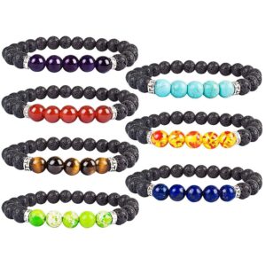 YISSION 7 Chakra Bracelets for Women Men, Essential Oil Beaded Bracelets, Lava Rock Natural Stone Yoga Bracelet Stretch Bracelet Set