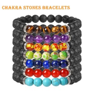 YISSION 7 Chakra Bracelets for Women Men, Essential Oil Beaded Bracelets, Lava Rock Natural Stone Yoga Bracelet Stretch Bracelet Set