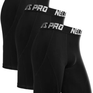 NELEUS Men's 3 Pack Sport Running Compression Shorts,6012,Black,US M,EU L